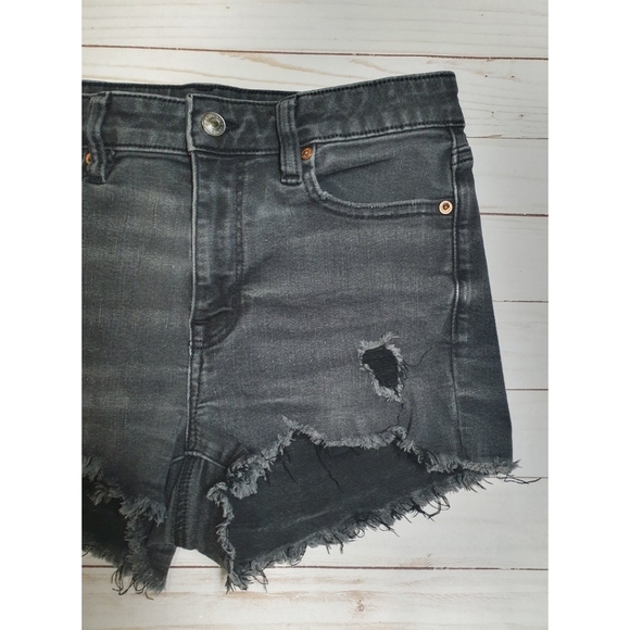 American Eagle High Rise Shortie Distressed Denim Shorts, Black, Women's Size 8 - Picture 6 of 15